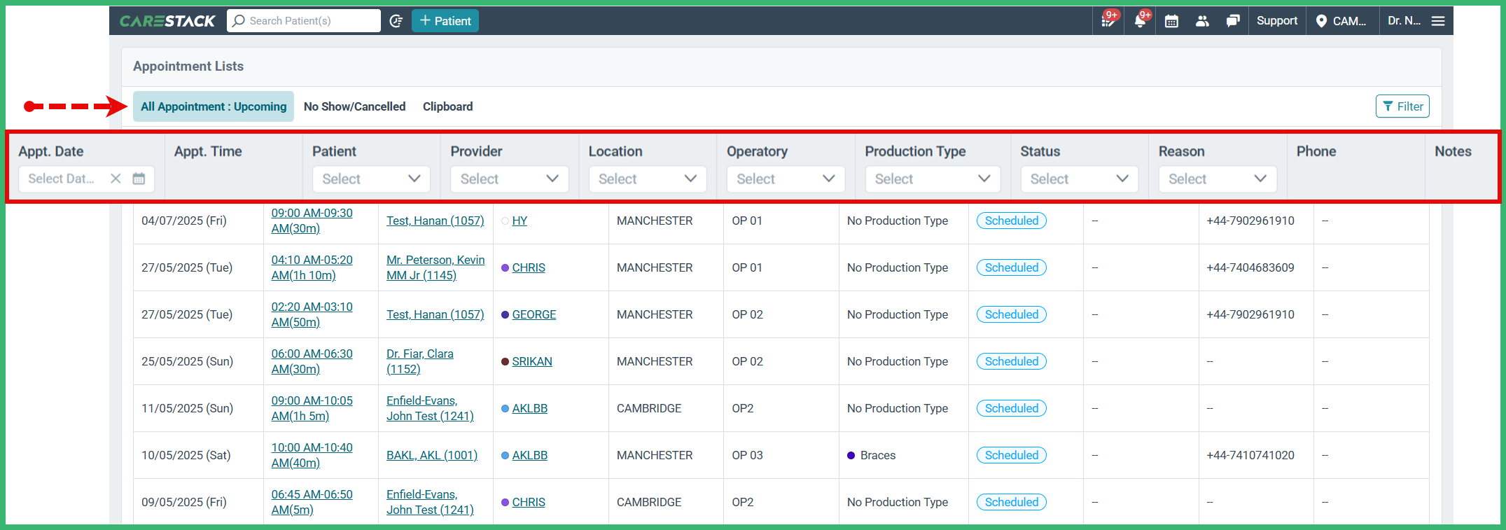 An Overview of Appointments List (All Patients) – CareStack