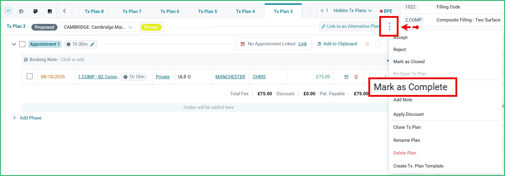 Mark Treatments as Complete and Charge Codes – CareStack