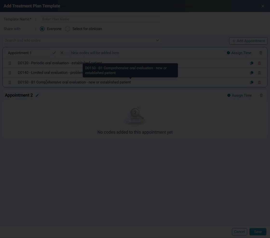 Rearranging codes in an Appointment