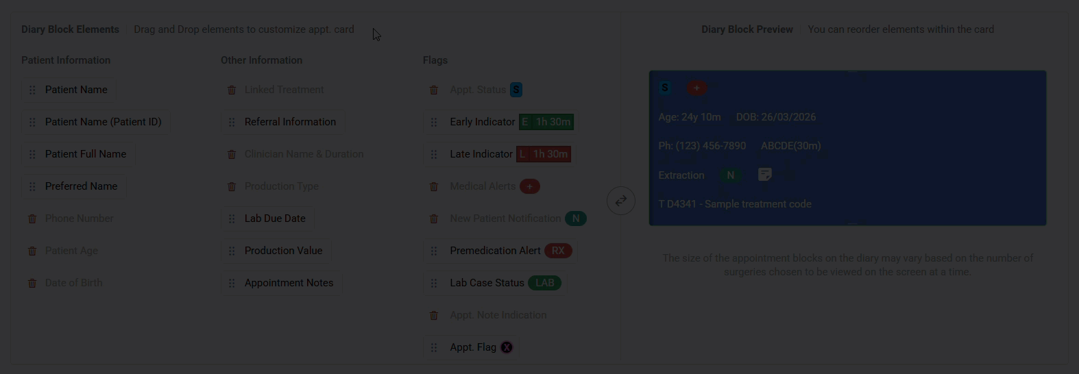Customising the Diary Block